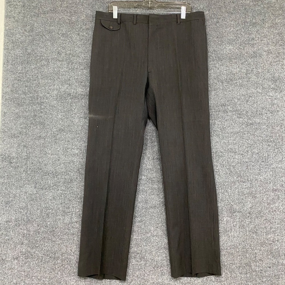 Mens Dress Pants 36x32 Charcoal Gray Striped 100% Pure Wool Classic Straight Leg